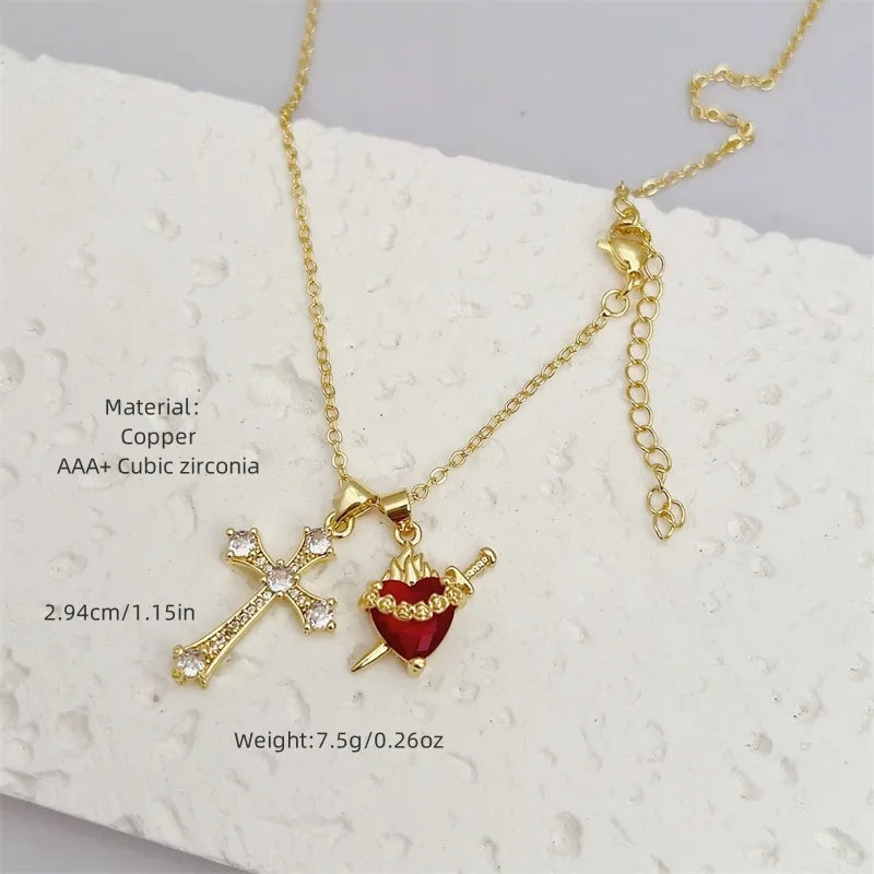 Collier Croix & Cœur Rouge