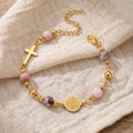 Bracelet croix Plaqué Or & Perle Rose Claire – Quartz Rose