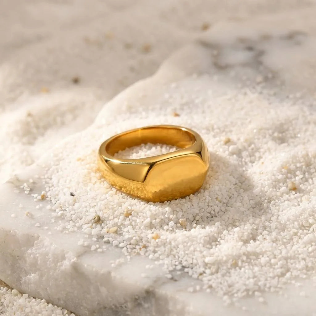 Bague Chevalière Plaqué Or – Pierres Naturelles