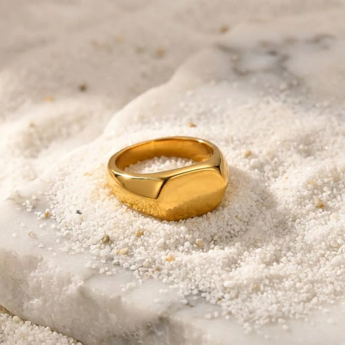 Bague Chevalière Plaqué Or – Pierres Naturelles