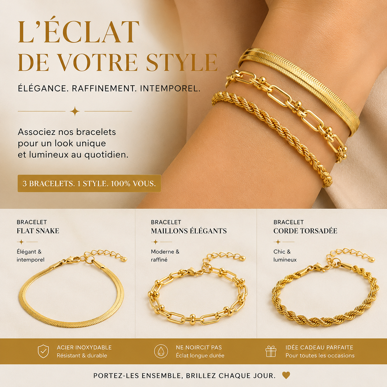 Bracelet Plaqué Or – Modèle au Choix ou Mixe tes préférés