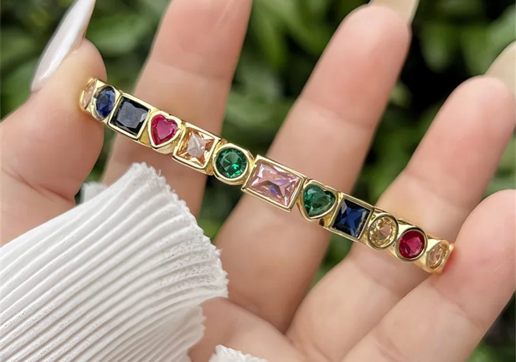 Bracelet Chakra en bronze – Or plaqué & verre effet diamant arc-en-ciel