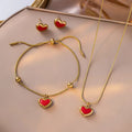 Collier Cœur Plaqué Or – Blanc ou Rouge + Boucles d’oreilles assorties