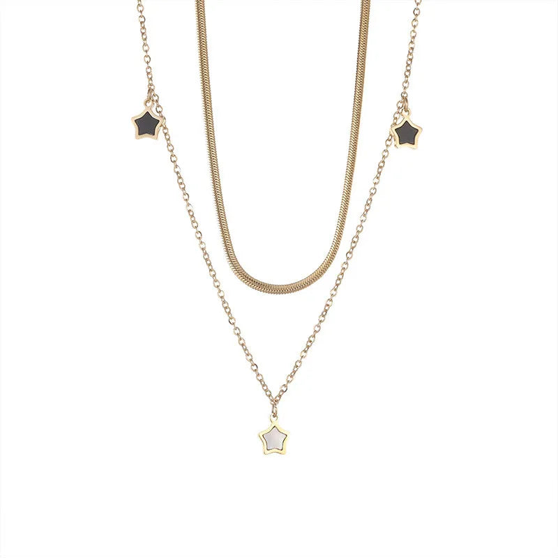 Collier & Bracelet Étoiles – Blanc & Noir, Double
