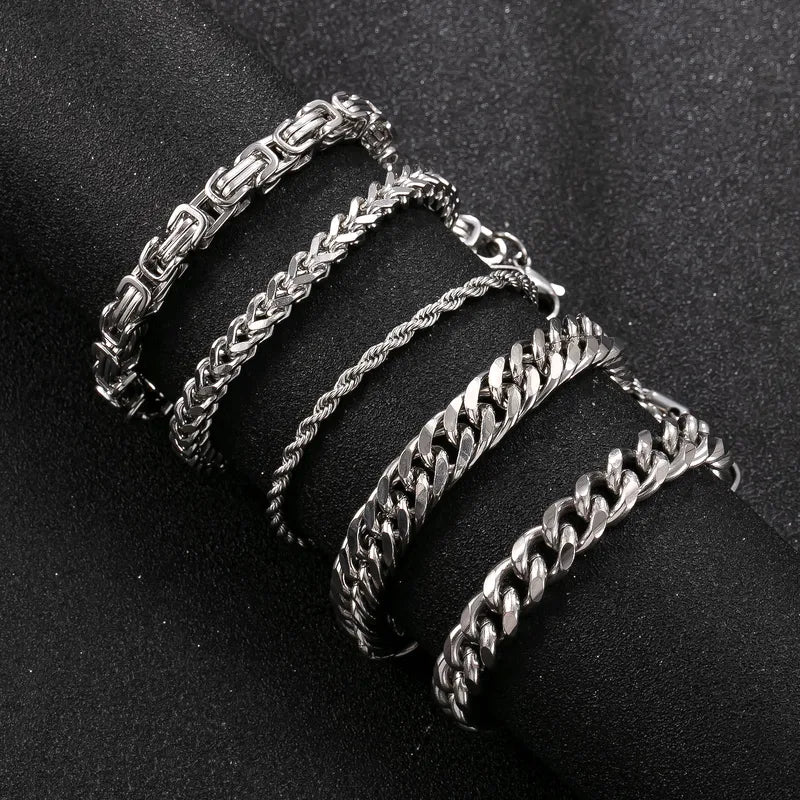 Ensemble de bracelets chaîne cubaine roi en acier inoxydable